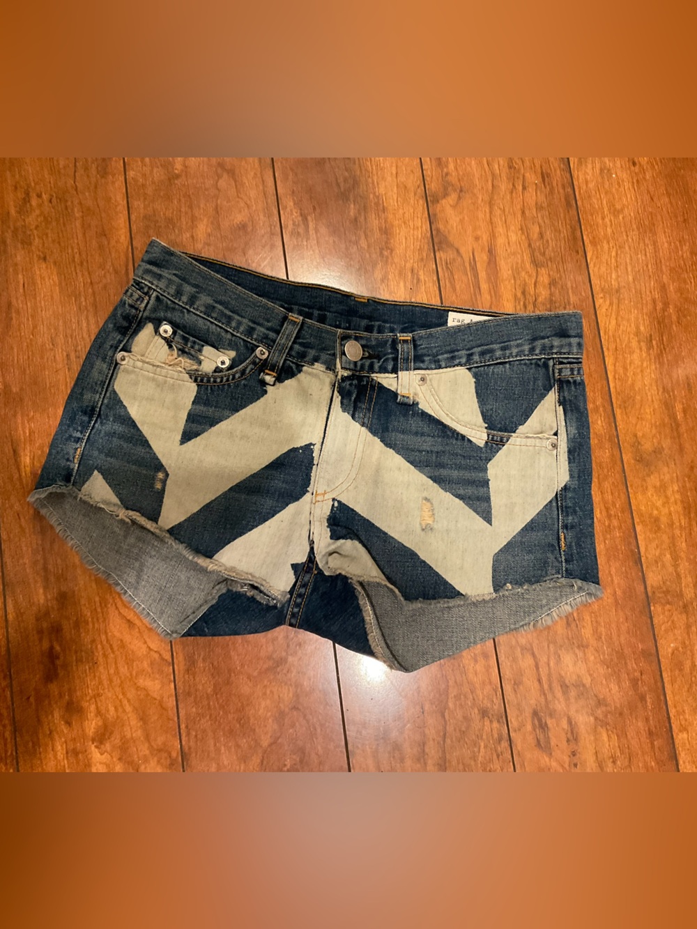 rag & bone Graphic Distressed Denim Cutoff Shorts Raw Hem